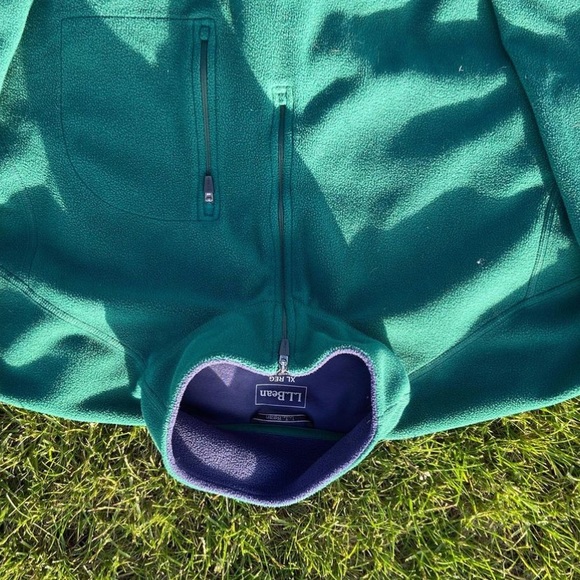 LL Bean Forest Green Quarter Zip Up Fleece Pullover - Picture 5 of 6